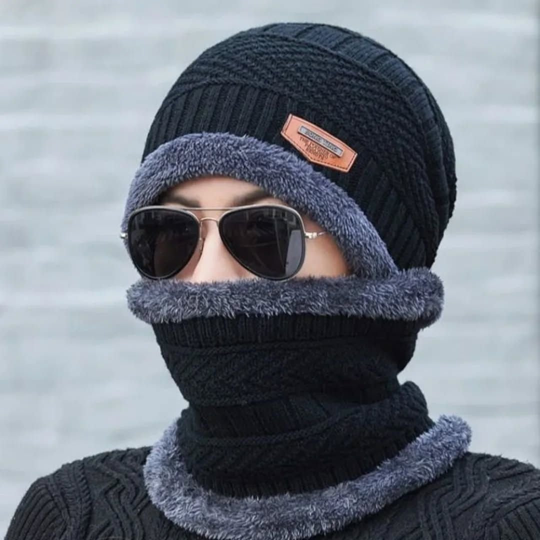 Ultra-Warm Fleece Beanie Hat & Neck Cover – 2-Piece Winter Set